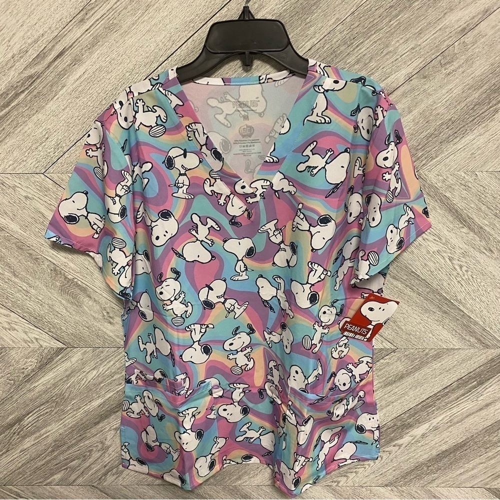 Nickelodeon | Peanuts Snoopy Cartoon Graphic Scrub Top In Blue Purple Size M NEW - Picture 3 of 6